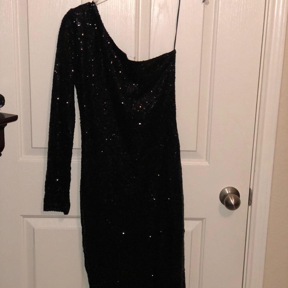 Black Sequin one sleeve dress